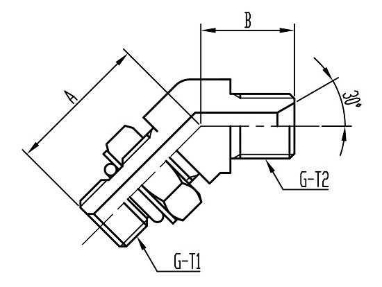 FT72(異径) 45°O-ring boss Adjustable Elbow コード：FT72-1 相当品コード：1072,SWO6